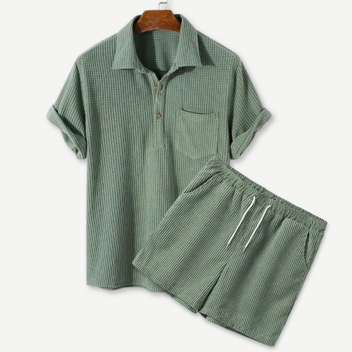 Waffle Polo & Shorts Set-Melbourne Meadow