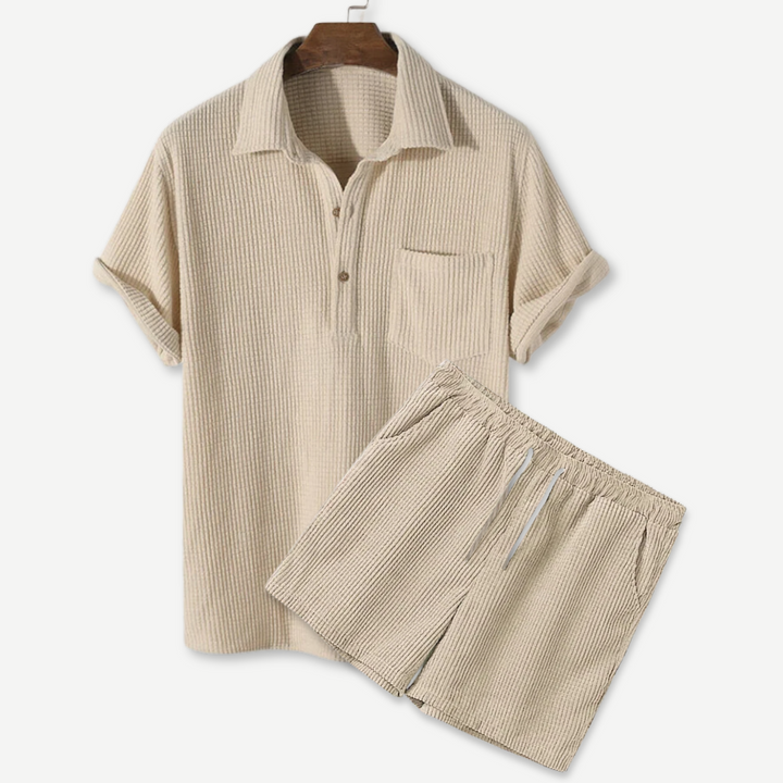Waffle Polo & Shorts Set-Melbourne Meadow