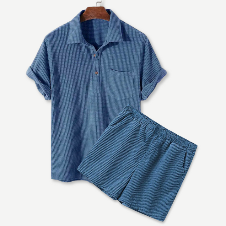 Waffle Polo & Shorts Set-Melbourne Meadow