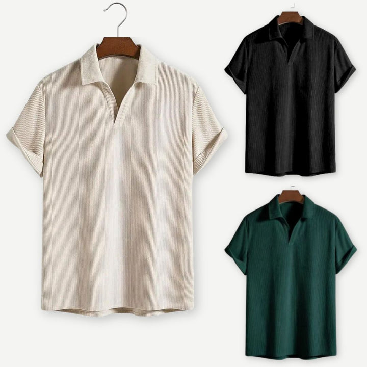 Ribbed Johnny Collar Polo-Melbourne Meadow