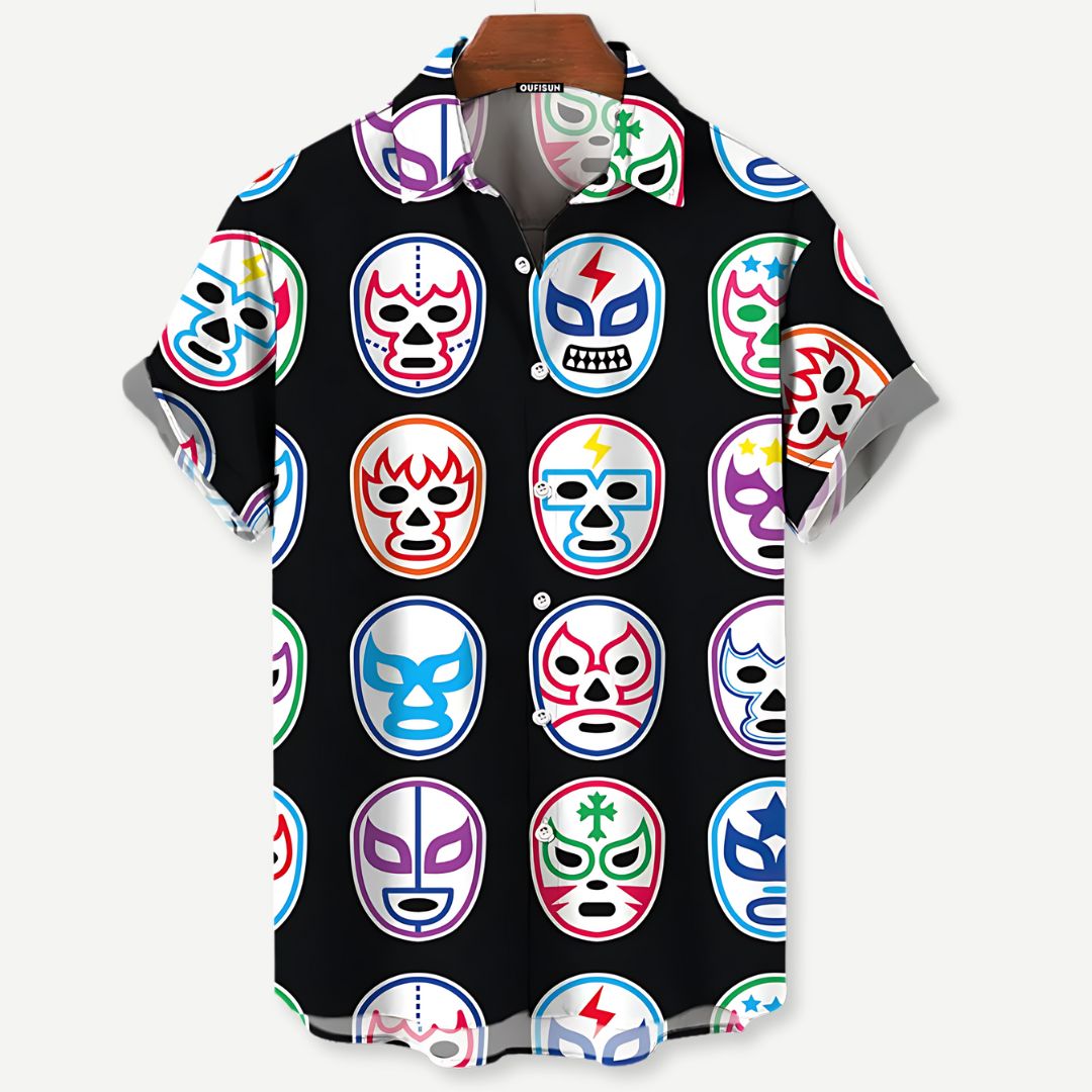 Relaxed Black Luchador Masks Shirt-Melbourne Meadow