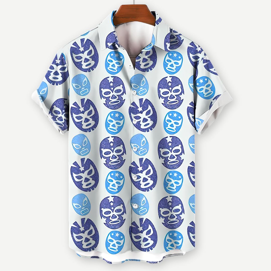 Relaxed Blue Masks Shirt-Melbourne Meadow