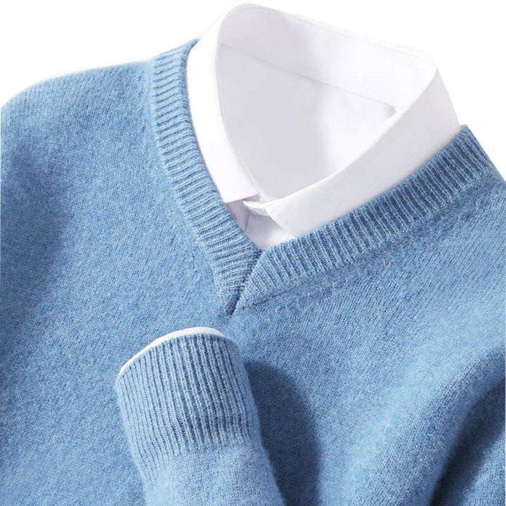 Olympia Merino V-Neck Sweater - Melbourne Meadow