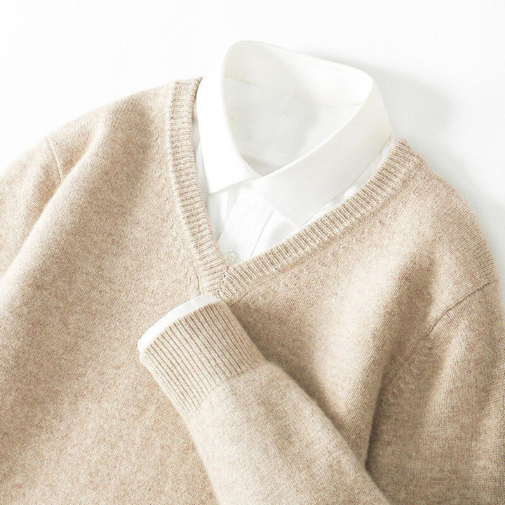 Olympia Merino V-Neck Sweater - Melbourne Meadow