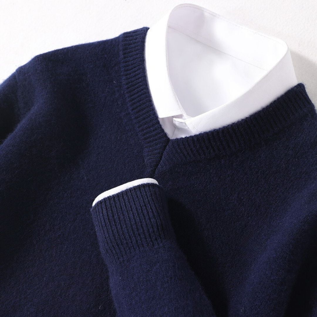 Olympia Merino V-Neck Sweater - Melbourne Meadow