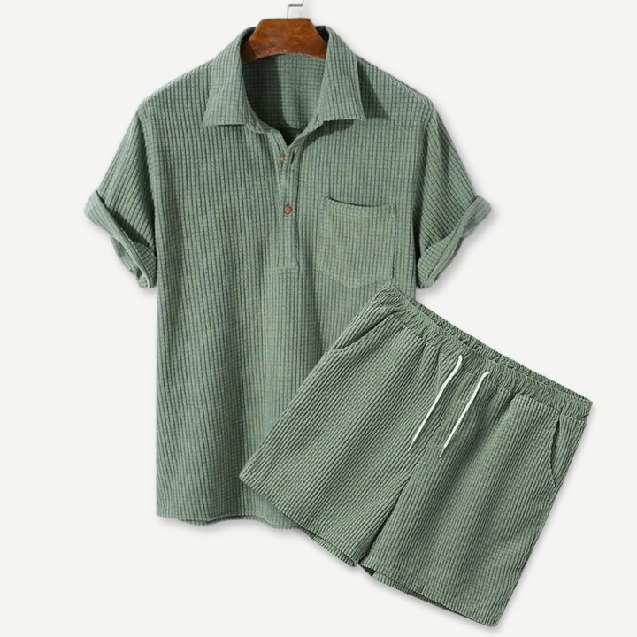 Waffle Polo & Shorts Set - Melbourne Meadow