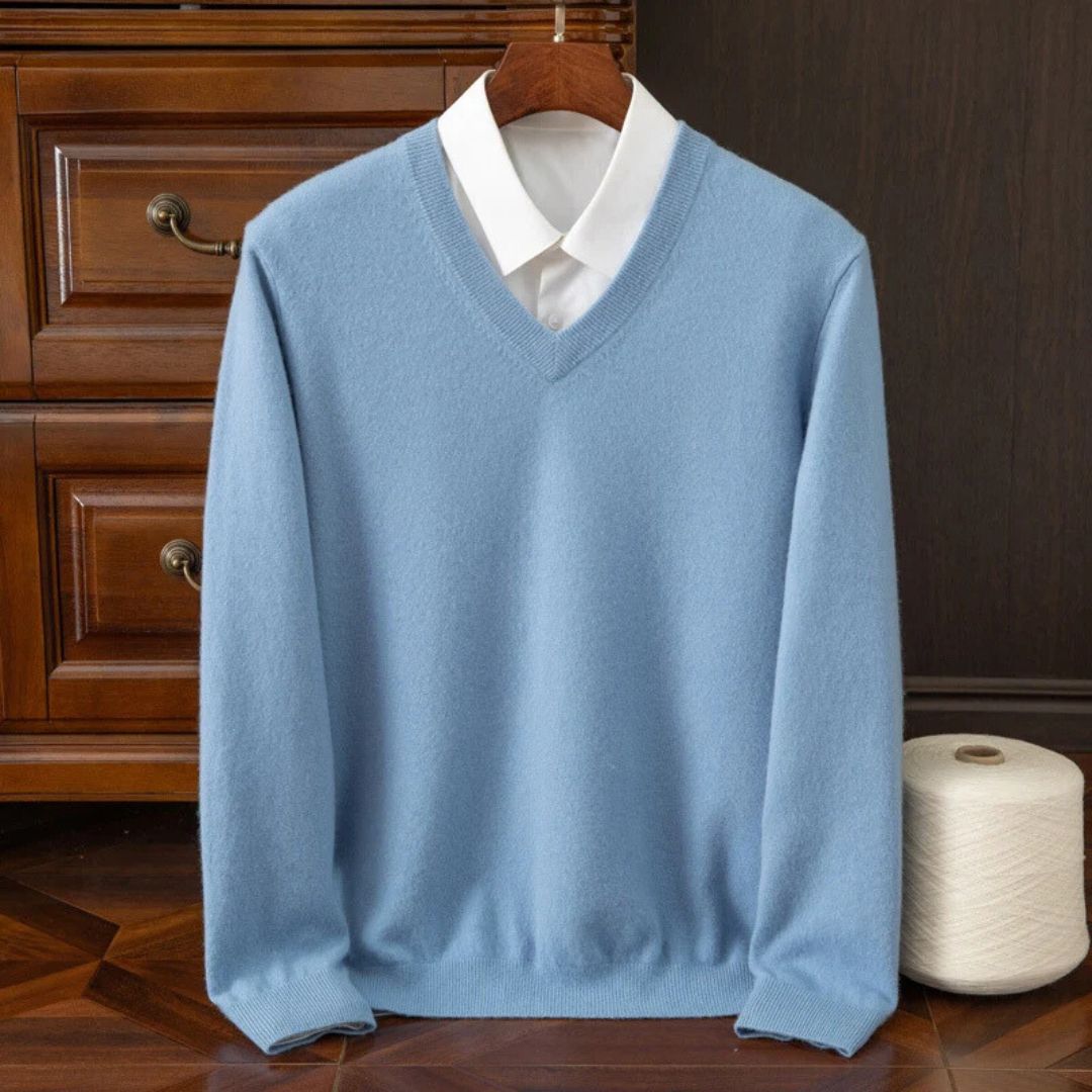 Olympia Merino V-Neck Sweater - Melbourne Meadow