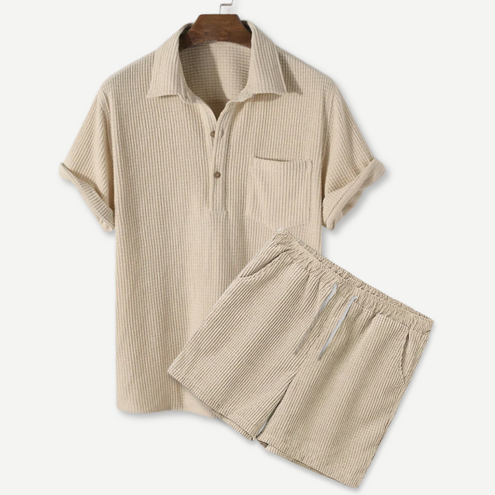 Waffle Polo & Shorts Set - Melbourne Meadow