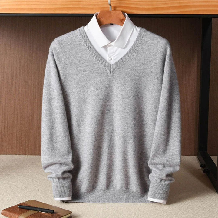 Olympia Merino V-Neck Sweater - Melbourne Meadow