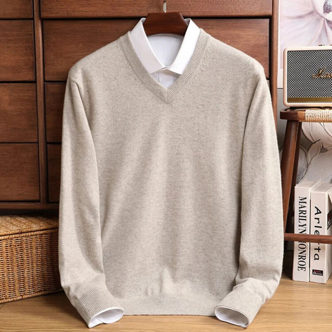 Olympia Merino V-Neck Sweater - Melbourne Meadow