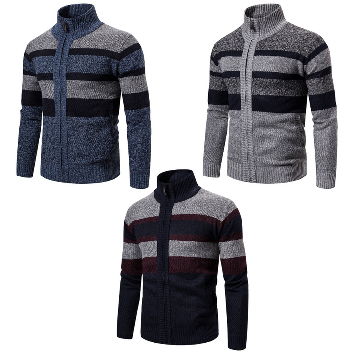 Mens Striped Slim Fit Knitted Cardigan - Melbourne Meadow